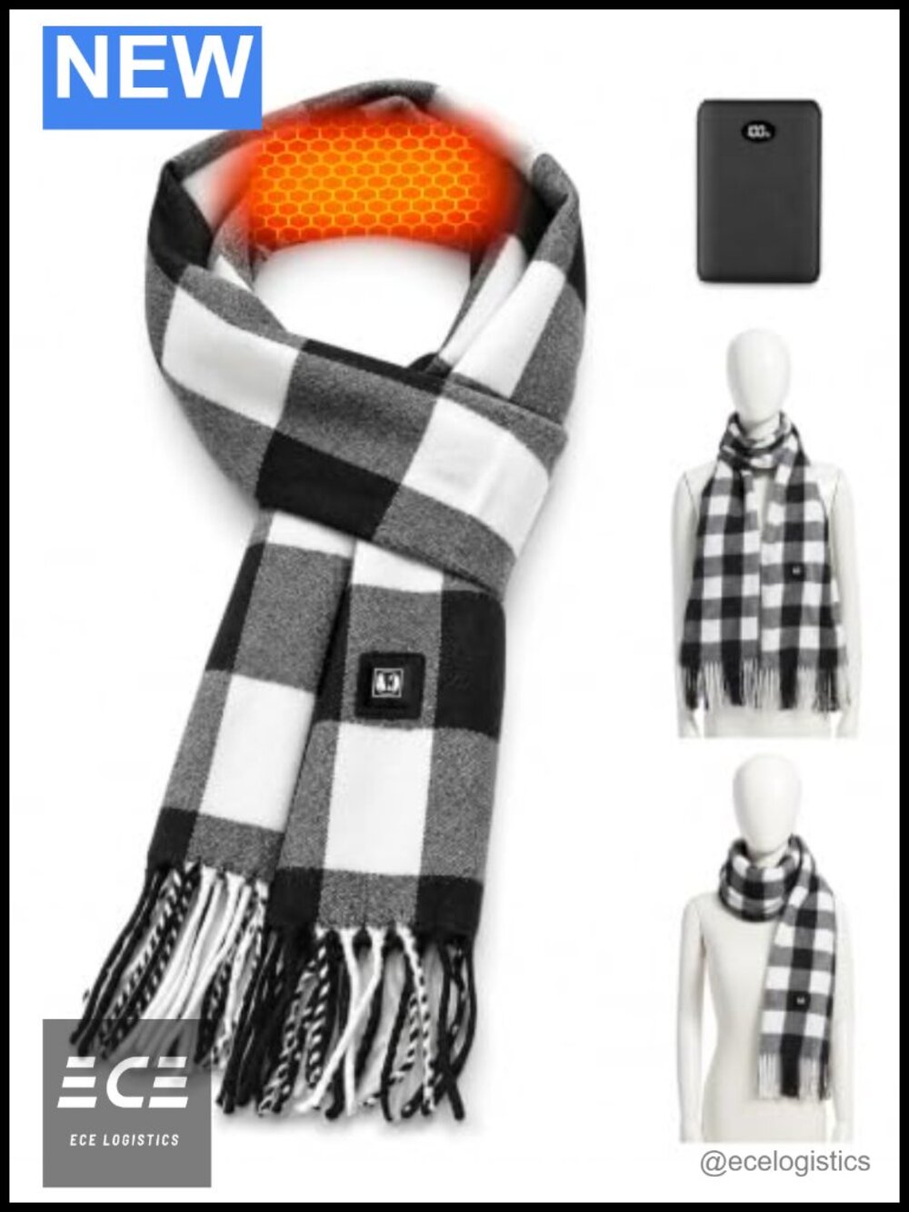 Heated Scarf USB Rechargeable Battery 10000mAh Carbon Fiber Neck Warmer